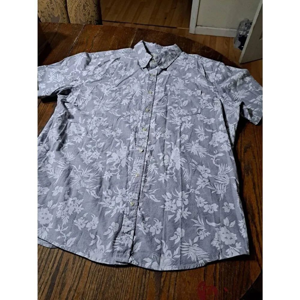 XXL Sonoma Lifestyle Grey White Tropical Floral Button Cotton Shirt Sleeve Shirt